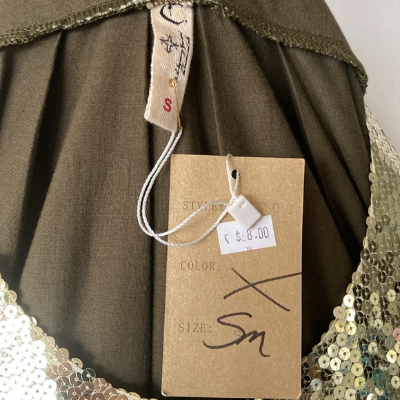 C Luce Gold Sequin T Shirt Dress | Olive Green Army | sz Small | A Line Belt - Picture 8 of 10